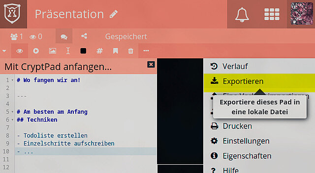 MarkDown Folien export aus CryptPad