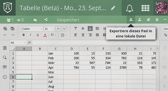 Tabellen Export aus Cryptpad